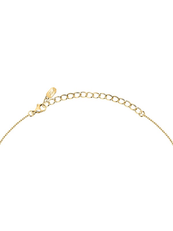 Karl Lagerfeld CRYSTALS ogrlica KLAYC09 – ženska ogrlica od nerđajućeg čelika u boji žutog zlata sa baguette providnim cirkonima i KARL logom. Dužina 38+7 cm.