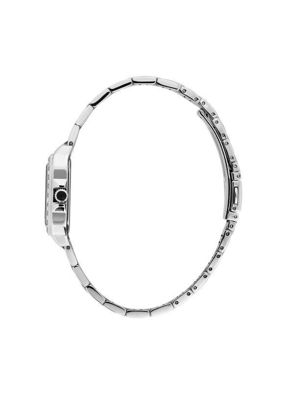 Karl Lagerfeld SQUARE CLASSICS sat R0553102503 – elegantan ženski sat sa kvadratnim kućištem (24 × 33 mm) od nerđajućeg čelika u boji srebra, sa cirkonima na koroni i baguette cirkonima na pozicijama 3h, 6h i 9h na srebrnom sunray brojčaniku. Vodootpornost do 30 m.