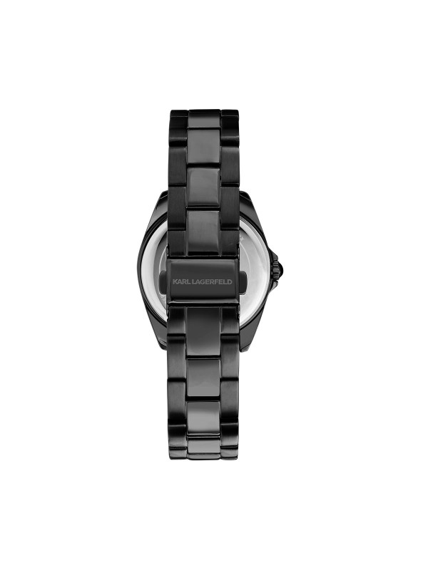 Karl Lagerfeld ROUND ESSENTIALS sat R0553101513 – elegantan ženski sat od nerđajućeg čelika u crnoj boji sa crnim sunray brojčanikom i baguette cirkonima kao markeri sati. Multifunkcijski prikaz datuma, vodootpornost do 50 m.