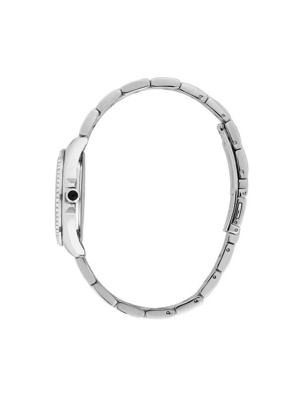 Karl Lagerfeld ROUND ESSENTIALS sat R0553101511 – elegantan ženski sat od nerđajućeg čelika u boji srebra sa crnim sunray brojčanikom i kristalima na koroni. Multifunkcijski prikaz datuma, vodootpornost do 50 m.