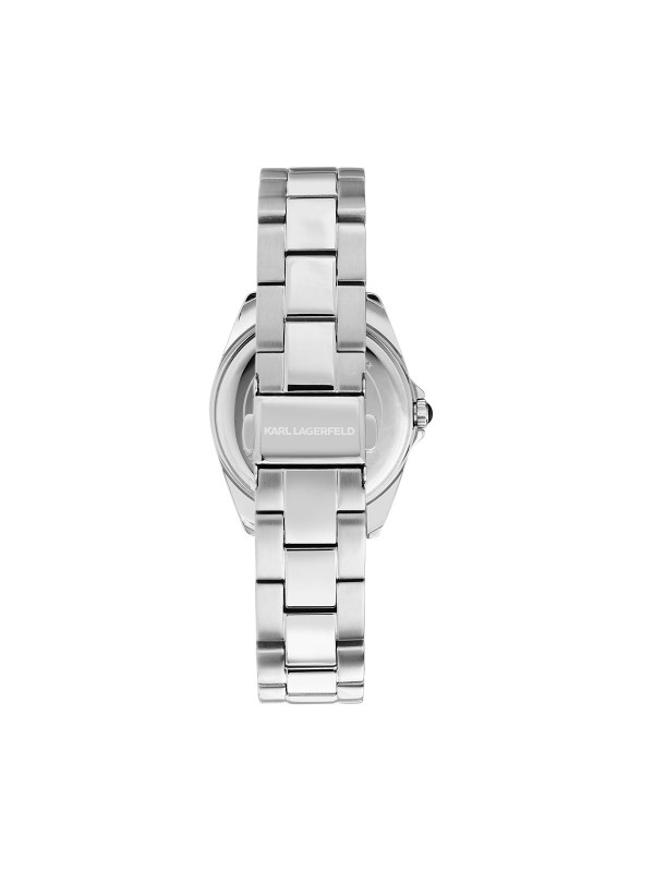 Karl Lagerfeld ROUND ESSENTIALS sat R0553101510 – elegantan ženski sat od nerđajućeg čelika u boji srebra sa cirkonima na koroni i brojčaniku (markeri sati), multifunkcijski prikaz datuma. Vodootpornost do 50 m.
