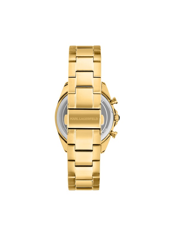 Karl Lagerfeld ROUND ESSENTIALS sat R0553101502 – elegantan ženski multifunction sat od nerđajućeg čelika u boji žutog zlata sa zlatnim sunray brojčanikom. Vodootpornost do 50 m.