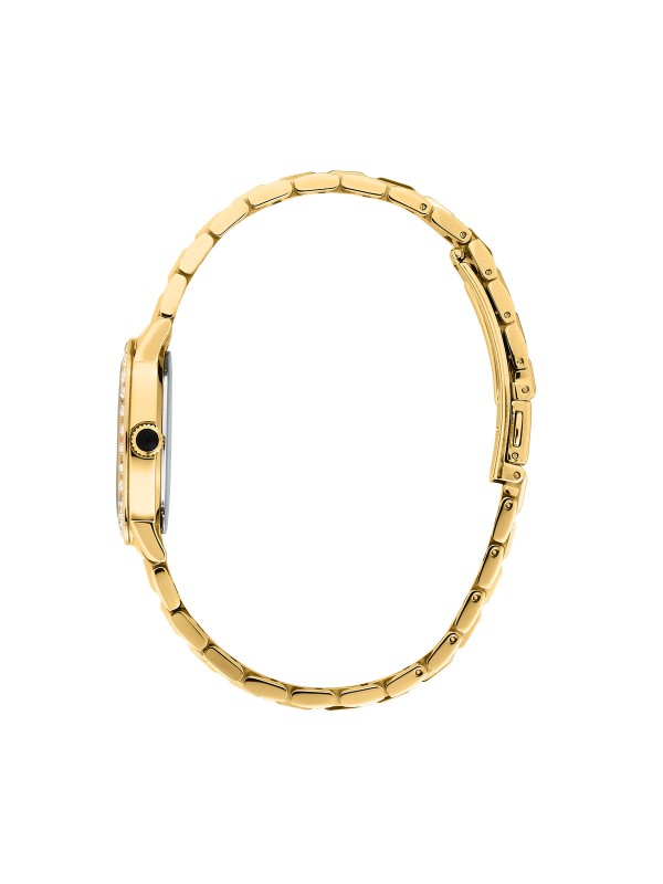 Karl Lagerfeld CRYSTALS sat R0553100508 – elegantan ženski sat od nerđajućeg čelika u boji žutog zlata sa crnim brojčanikom i cirkonima. Vodootpornost do 50 m.