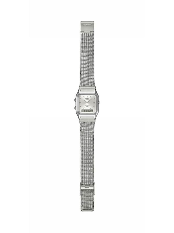 CASIO Vintage AQ-230EM-7AEF unisex sat sa mesh narukvicom i srebrnim brojčanikom, elegantan, lagan i praktičan za svaki dan.