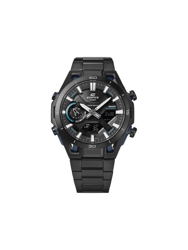 Casio EDIFICE ECB-2300DC-1AEF crni muški sat iz SOSPENSIONE serije sa solarnom baterijom, Bluetooth povezivanjem i sportskim dizajnom visokih performansi.