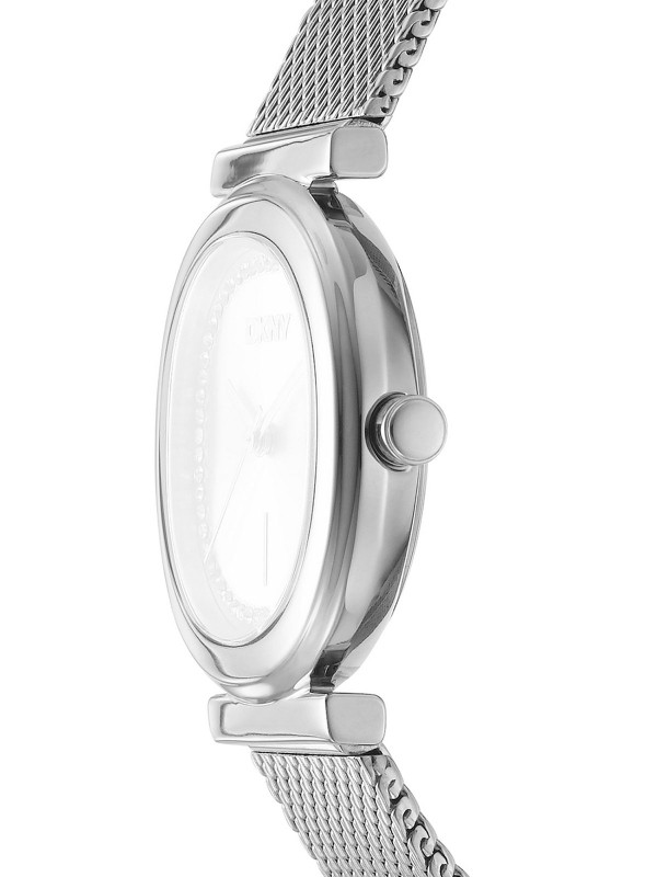 DKNY DK1L082M0015 ženski elegantni sat u boji srebra sa mesh narukvicom, srebrnim brojčanikom i cirkonima. Moderan i sofisticiran dizajn.