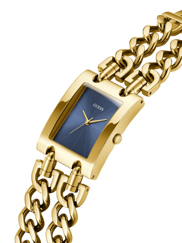 Guess Mod Heavy Metal GW0740L3 ženski elegantni sat u boji žutog zlata sa teget sunray brojčanikom. Moderan dizajn i izražen stil za svaki dan.