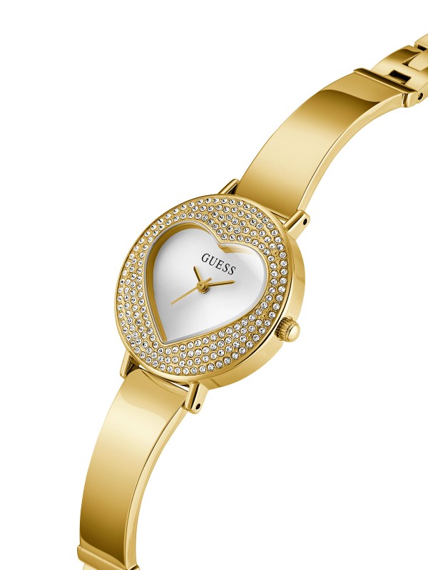 Guess Heartly GW0991L2 ženski trend sat u boji žutog zlata sa motivom srca i cirkonima. Elegantno-romantičan detalj za svaki dan.