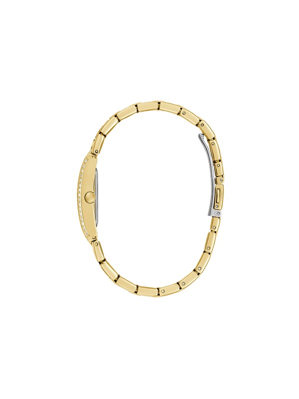 Guess Bonnet GW0995L2 ženski elegantni sat sa pravougaonim kućištem u boji žutog zlata, ukrašen cirkonima. Sofisticiran i moderan izbor za svaki dan.