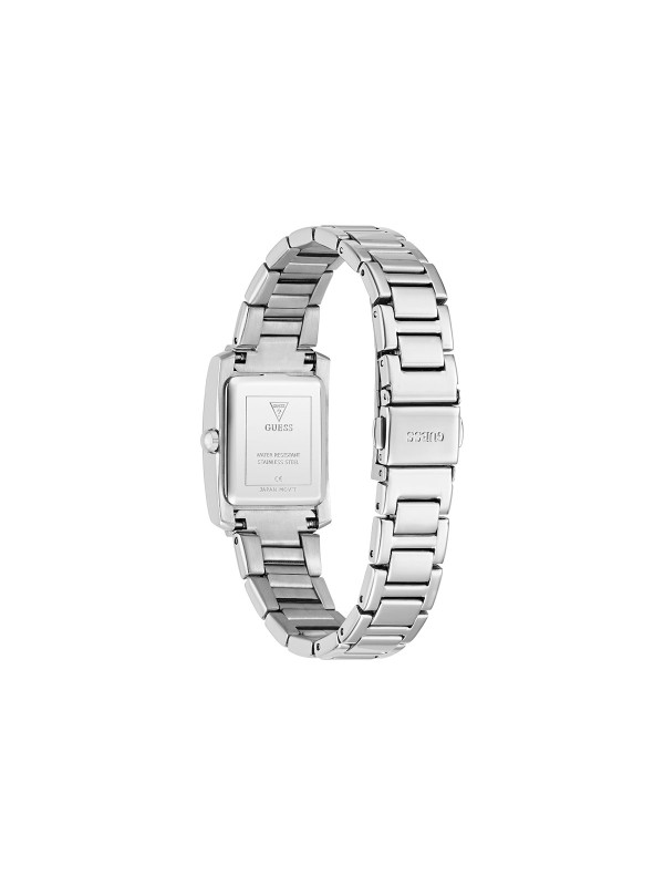 Guess Bonnet GW0995L1 ženski elegantni sat u srebrnoj boji sa pravougaonim kućištem i cirkonima. Kvarcni analogni mehanizam i čelična narukvica za sofisticiran izgled.