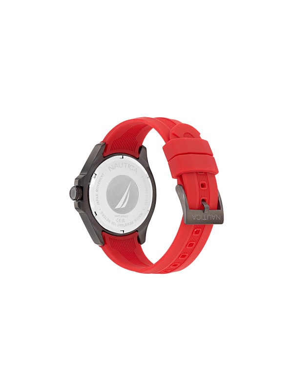 Nautica NCT Leeway muški sportski multifunction sat sa gunmetal čeličnim kućištem, crnim brojčanikom i upečatljivom crvenom silikonskom narukvicom.