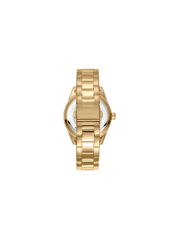 Elegantni DKNY ženski sat sa 38mm kućištem u boji žutog zlata, zlatnim brojčanikom i čeličnom narukvicom. Vodootporan do 50m, multifunkcionalan.
