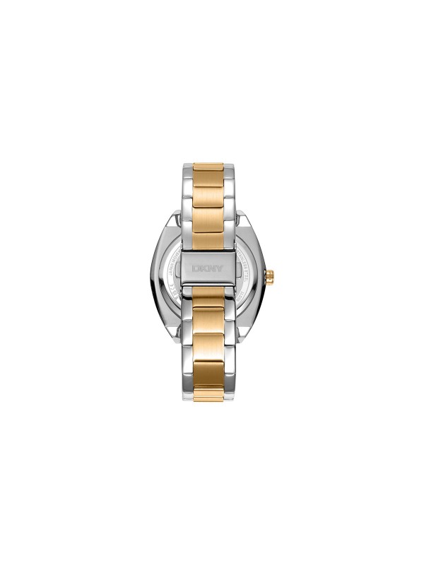 Elegantni DKNY ženski sat sa srebrnim brojčanikom i čeličnom narukvicom u dve boje. Vodootporan do 50m, prečnik 38mm.
