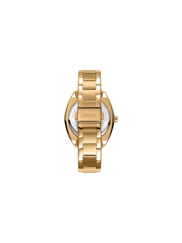 Elegantni DKNY ženski sat sa zlatnim kućištem i brojčanikom, čelična narukvica, vodootporan do 50m, prečnik 38mm. Idealno za sofisticirane dame.