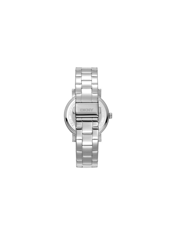 Elegantni DKNY ženski sat sa srebrnim kućištem i cirkonima, čelična narukvica, vodootporan do 50m, prečnik 36mm. Idealno za svaku priliku.