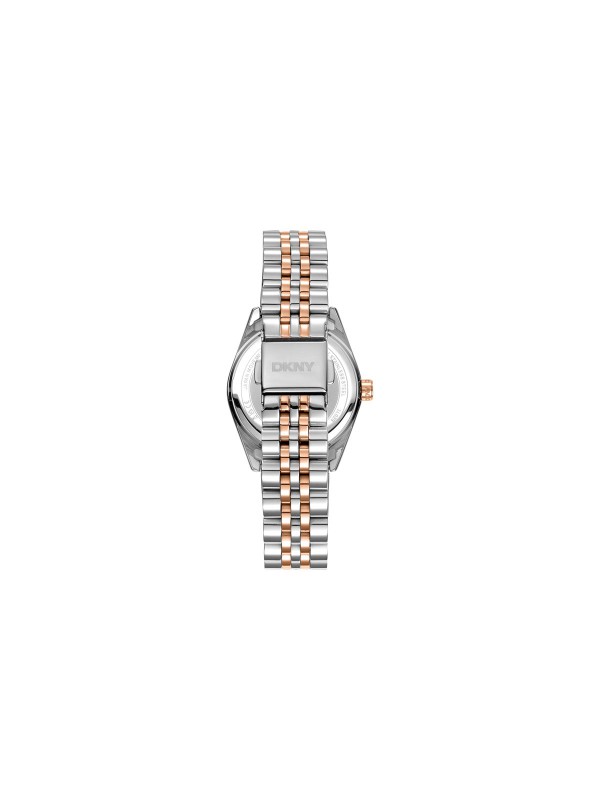 Elegantni DKNY ženski sat sa sedef belim brojčanikom i čeličnom narukvicom u dve boje. Vodootporan do 50m, prečnik 32mm.