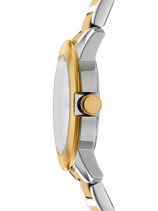 Elegantni DKNY ženski sat sa kućištem i narukvicom u dve boje, beli sedef brojčanik, vodootporan do 50m, prečnik 32mm.