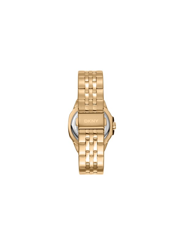 Elegantni DKNY ženski sat sa zlatnim kućištem i brojčanikom, čelična narukvica, vodootporan do 50m, prečnik 34mm. Idealno za svaku priliku.