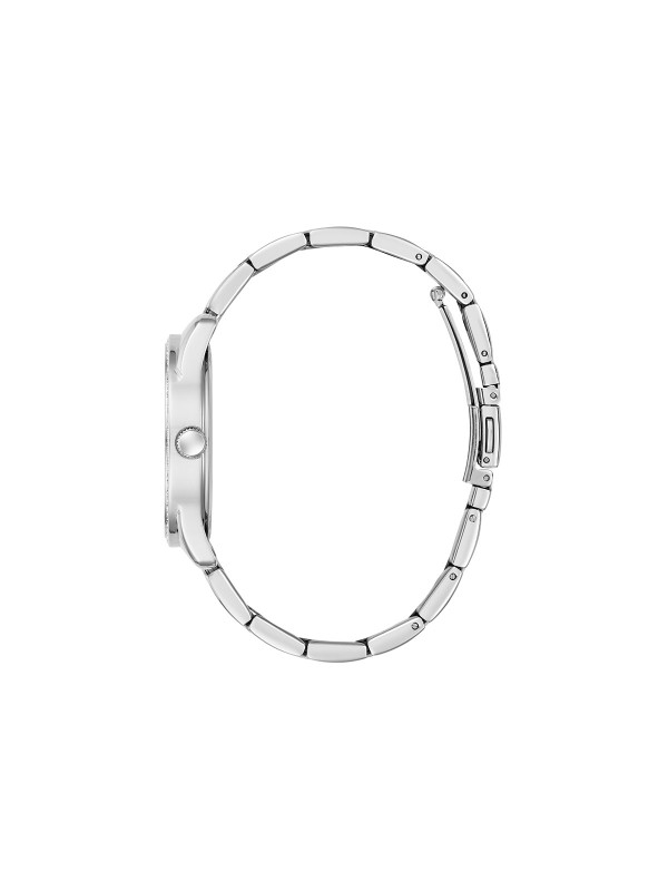 GUESS ROXY ženski sat u boji srebra sa brojčanikom koji krasi Guess trougao logo i 4G print u pozadini, ukrašen cirkonima. Kućište 36 mm, vodootpornost 30 m, moderan logo trend dizajn.