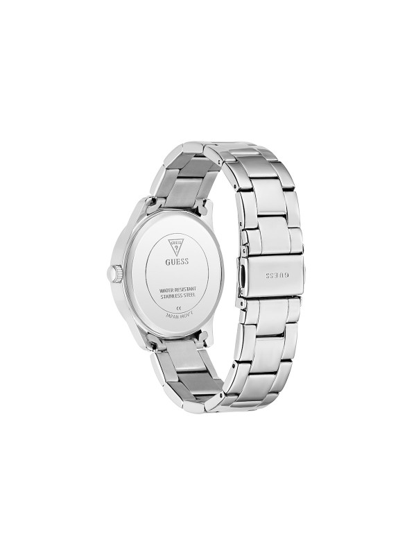 GUESS ROXY ženski sat u boji srebra sa brojčanikom koji krasi Guess trougao logo i 4G print u pozadini, ukrašen cirkonima. Kućište 36 mm, vodootpornost 30 m, moderan logo trend dizajn.