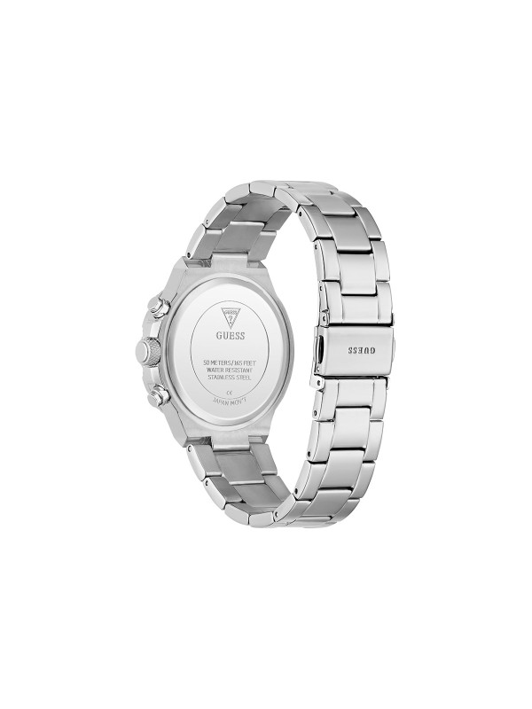 GUESS HARLOW ženski multi-function sat u boji srebra sa sjajnim ombre brojčanikom ukrašenim cirkonima od roze do bele nijanse. Kućište 38 mm sa cirkonima na koroni, vodootpornost 50 m.
