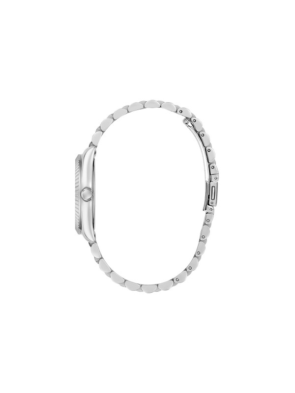 GUESS JADA ženski multi-function sat u boji srebra sa svetloplavim sunray brojčanikom, cirkonima na indeksima i displejem za datum. Kućište 34 mm sa izrezbarenom koronom, jubilee narukvica, vodootpornost 30 m.