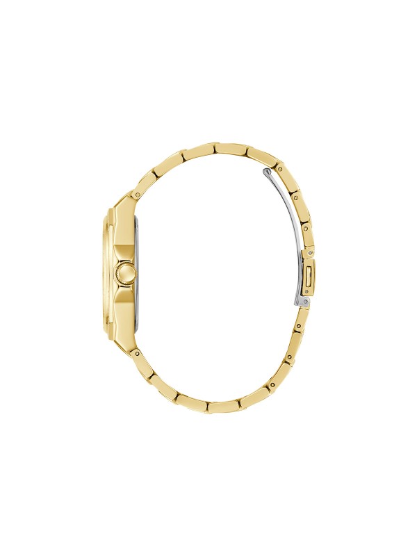 GUESS RITZY ženski multi-function sat u boji žutog zlata sa crnim sunray brojčanikom i dvorednim cirkonima na koroni. Prečnik 36 mm, vodootpornost 50 m.