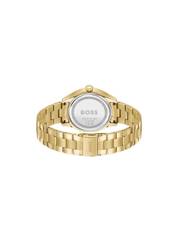 BOSS LIDA 1502745 – ženski sportsko-elegantan sat od nerđajućeg čelika u boji žutog zlata sa mint zelenim brojčanikom i kvarcnim multifunction mehanizmom.