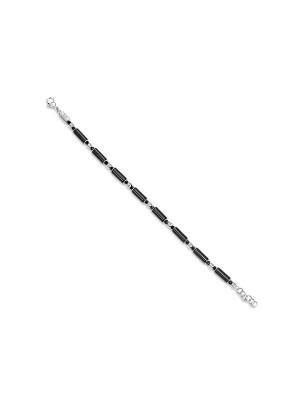 POLICE PEAGB0037301 SILO muška narukvica – nerđajući čelik u boji srebra, crne perle za moderan i elegantan stil. Podesiva dužina 18,5+2,5 cm.