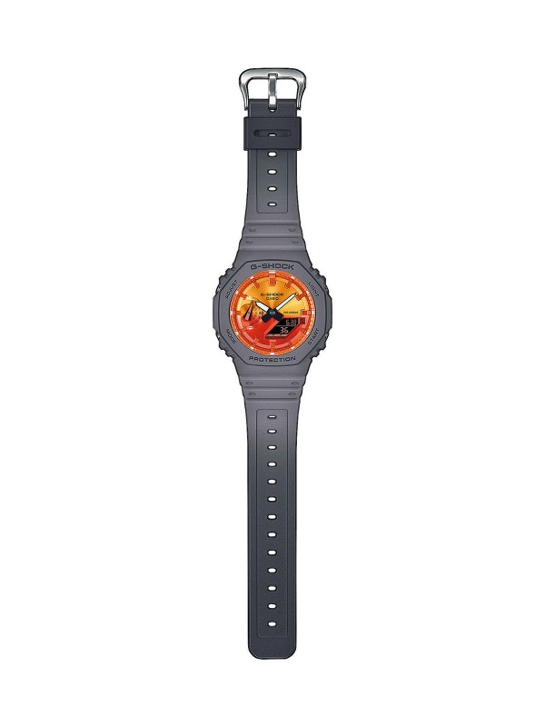 G-SHOCK GA-2100FL-8AER muški sportski sat serije FLAME INSIDE sa vatreno narandžastim brojčanikom, bio guma kućište, 200m vodootpornost.