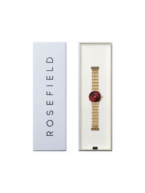Rosefield sat u boji žutog zlata s bordo brojčanikom, prečnika 26mm. Elegantan dizajn iz kolekcije Small Edit.
