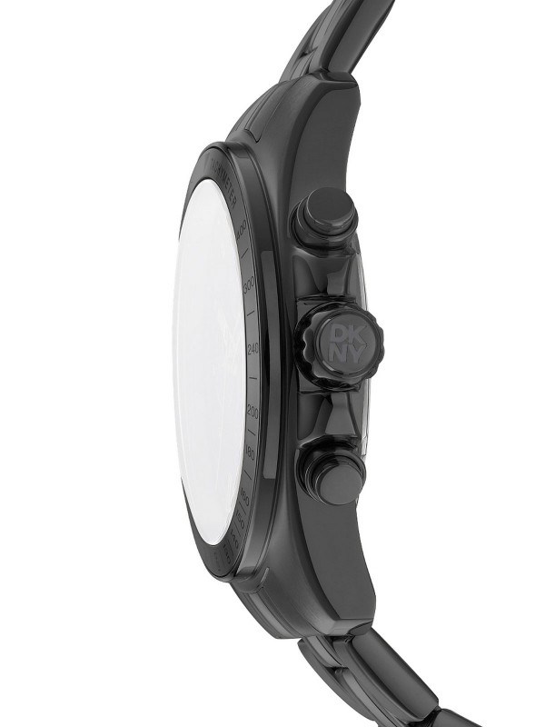 DKNY muški sat hronograf, 42mm crno čelično kućište, teget brojčanik, crna čelična narukvica, vodootporan do 100m.