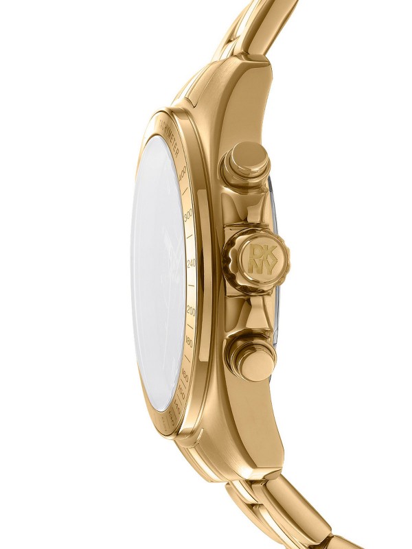DKNY muški sat hronograf, 42mm, žuto zlato, crni brojčanik, čelična narukvica. Elegancija i preciznost u svakom detalju.