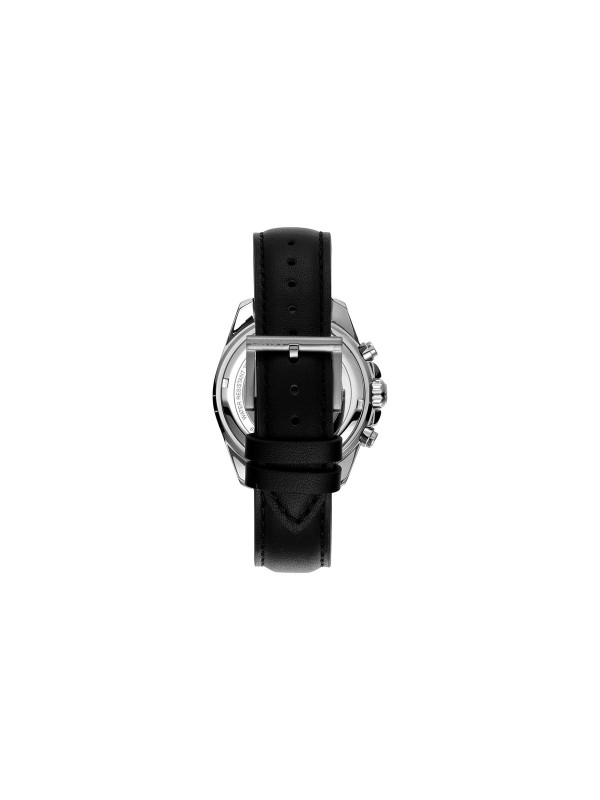 DKNY muški sat hronograf, 42mm srebrno kućište, crni brojčanik, crna kožna narukvica, vodootporan do 100m, kvarcni mehanizam.