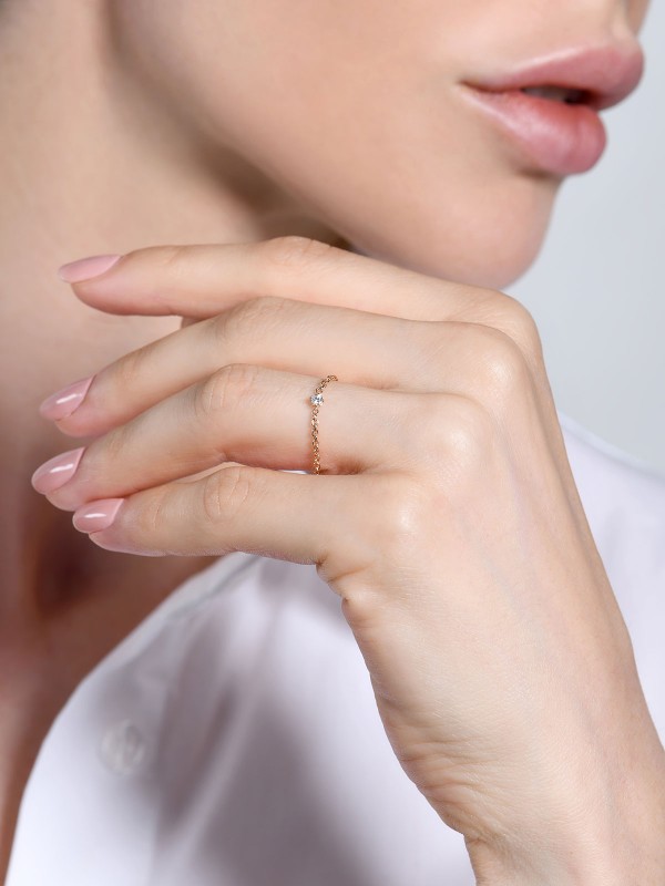 BURATO M Soft White Solitaire prsten od 18ct roze zlata sa belim dijamantom, veličina 54, savršen za elegantan izgled.