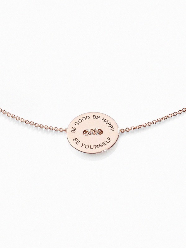 BURATO narukvica od 18ct roze zlata s porukom "Be Good, Be Happy, Be Yourself". Podesiva dužina 15cm i 17cm.