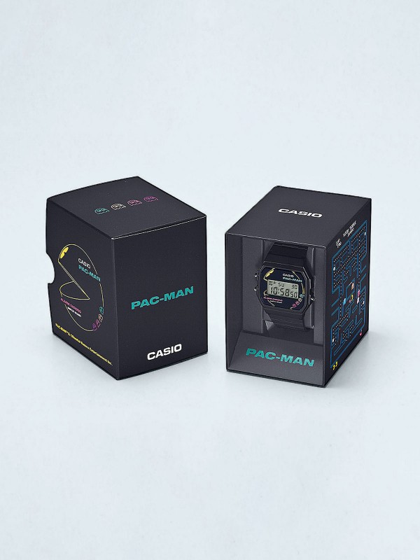 Limitiran model Casio Timeless x Pac-Man sa neonskim dizajnom i ekološkim materijalima, savršen za ljubitelje retro stila.