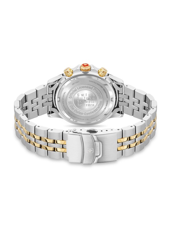 Elegantni SWISS MILITARY HANOWA FLAGSHIP X Chrono sat kombinuje švajcarsku preciznost i stil sa dvobojnim čelikom i vodootpornošću do 100m.