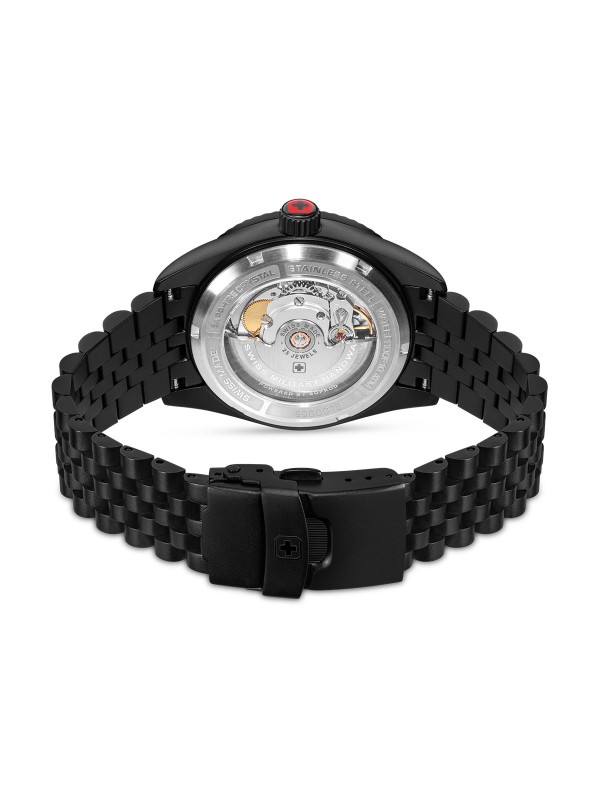SWISS MILITARY HANOWA DARK NIGHT sat nudi luksuzni minimalizam s crnim dizajnom, safirnim staklom i švajcarskim automatskim mehanizmom.
