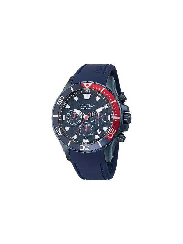 NAPNSS505 NAUTICA BOX SET: teget sportski sat + 2 silikonske narukvice (teget i crvena). Teksturiran brojčanik, hronograf, IP premaz, 100m vodootporan.