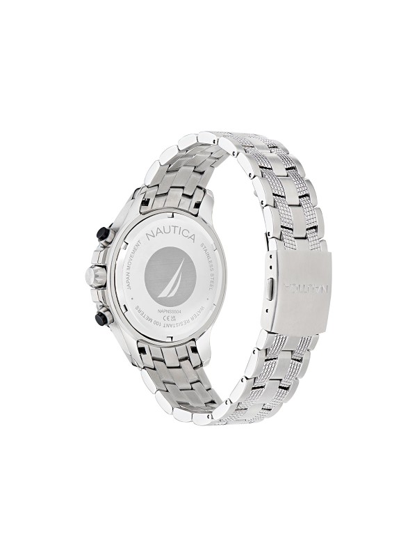 Muški NAUTICA NAPNSS504 sat: kućište od čelika 44mm, teget brojčanik sa crvenim akcentima, kvarcni hronograf. Sportski stil, 100m vodootpornost.