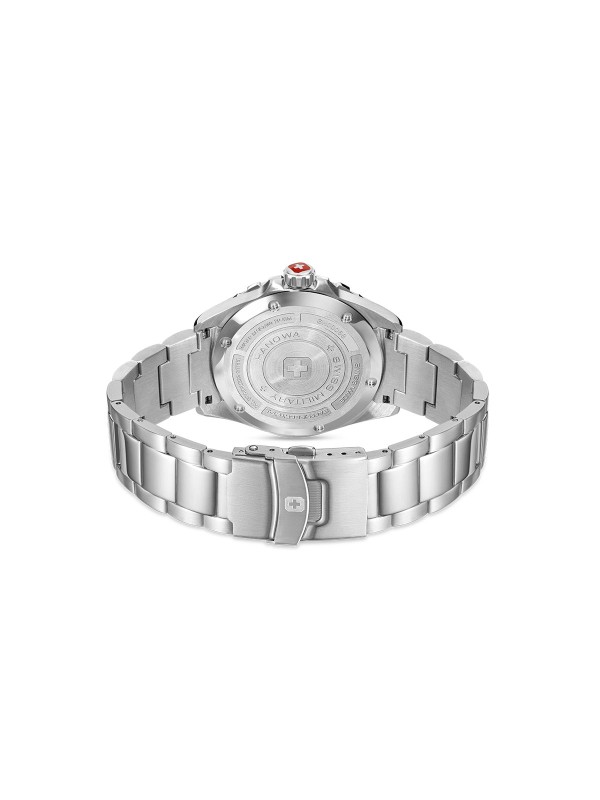 SWISS MILITARY HANOWA OFFSHORE DIVER GREEN WATER SMWGH0005804 – limitirani Swiss Made muški ronilački sat inspirisan smaragdnim vodama švajcarske reke Verzaska. Sat ima robusno kućište od nerđajućeg čelika prečnika 44 mm, zeleni malahitni brojčanik i čeličnu narukvicu. Sa vodootpornošću do 200 metara, safirnim staklom i kvarcnim mehanizmom Ronda 715, ovaj model spaja vrhunsku preciznost i ekskluzivan dizajn.