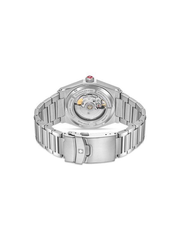 SWISS MILITARY HANOWA AVALANCHE SMWGL0006901 – Swiss Made muški automatik sat koji spaja snagu i eleganciju. Kućište od nerđajućeg čelika prečnika 41 mm i teget brojčanik sa linearnim šablonom pružaju prepoznatljiv minimalizam. Pokreće ga automatski mehanizam Soprod P024 sa samonavijanjem, safirno staklo i providna zadnja strana otkrivaju savršenstvo švajcarske izrade. Vodootpornost do 100 metara čini ga idealnim izborom za muškarce koji traže luksuz i pouzdanost u svakom detalju.