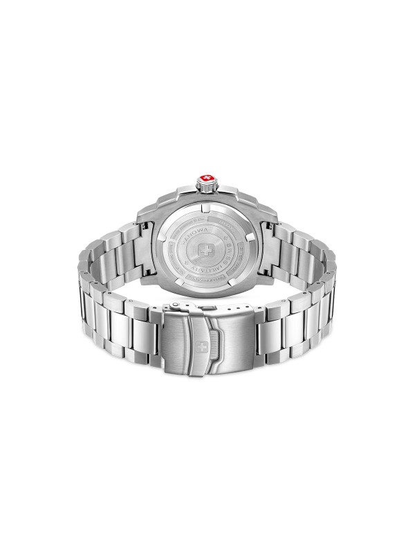 SWISS MILITARY HANOWA SIRIUS SMWGH0006501 – Swiss Made muški sportski sat koji spaja eleganciju i izdržljivost. Kućište u obliku zaobljenog kvadrata od nerđajućeg čelika prečnika 40 mm i crni brojčanik sa suptilnom teksturom daju mu moderan i prefinjen izgled. Sat poseduje safirno staklo, kvarcni mehanizam Ronda 515 sa funkcijom datuma i vodootpornost do 100 metara – idealan za muškarce koji traže spoj stila i funkcionalnosti.