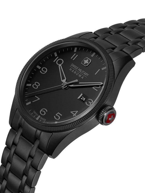 SWISS MILITARY HANOWA THUNDERBOLT STEALTH SMWGH0000830 – ekskluzivni Swiss Made muški sat iz capsule kolekcije, namenjen modernom muškarcu koji preferira diskretan luksuz. Crno kućište i brojčanik u stilu “black-on-black” naglašavaju eleganciju i snagu. Sat poseduje safirno staklo, kućište i narukvicu od nerđajućeg čelika, kvarcni mehanizam Ronda 515 i vodootpornost do 100 metara.