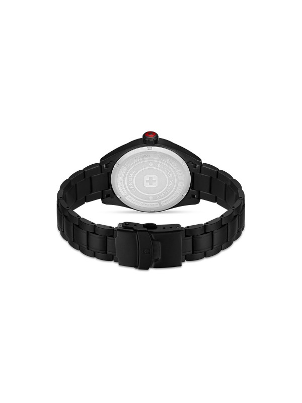 SWISS MILITARY HANOWA PIONEER STEALTH SMWGH0004130 – Swiss Made muški sat minimalističkog dizajna iz ekskluzivne Stealth capsule kolekcije. Sat odlikuje potpuno crni izgled – kućište i narukvica od nerđajućeg čelika, crni brojčanik i safirno staklo. Kvarcni mehanizam Ronda 515 sa funkcijom datuma i vodootpornost do 100 metara čine ga savršenim spojem elegancije i funkcionalnosti.