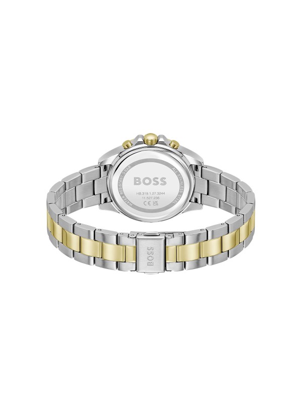 BOSS ALLEY 1502827 – ženski sportsko elegantni sat koji spaja luksuz i praktičnost. Kućište i narukvica od nerđajućeg čelika u dve boje, srebra i žutog zlata, sa upečatljivim zelenim brojčanikom i multifunction kvarcnim mehanizmom. Prečnik kućišta 36mm, mineralno staklo i vodootpornost do 50m čine ovaj model savršenim dodatkom modernom i sofisticiranom stilu.
