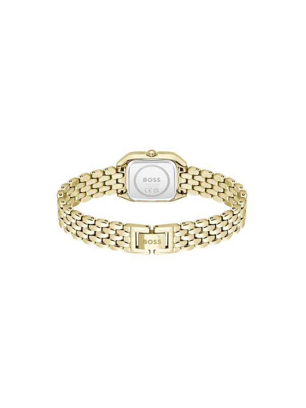 BOSS MAE PETITE 1502823 – moderan ženski sat koji spaja klasičnu eleganciju i savremeni dizajn. Kućište manjih dimenzija od nerđajućeg čelika u boji žutog zlata sa srebrno belim brojčanikom i rimskim brojevima odiše luksuzom i profinjenošću. Vodootpornost do 30m, mineralno staklo i kvarcni mehanizam čine ovaj model savršenim izborom za dame koje preferiraju sofisticiran, minimalistički stil.