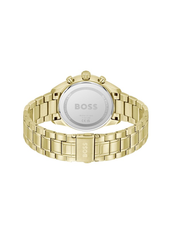 BOSS GRAND PRIX 40 1514261 – sportsko-luksuzni muški hronograf inspirisan trkama. Kućište i narukvica od nerđajućeg čelika u boji žutog zlata sa srebrno belim brojčanikom. Elegantna kombinacija performansi i prefinjenog dizajna.