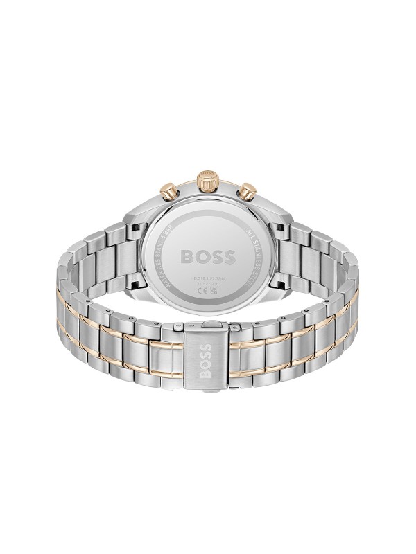 BOSS GRAND PRIX 40 1514260 – sportsko-luksuzni muški hronograf inspirisan trkama. Kućište od nerđajućeg čelika u boji srebra sa detaljima u roze zlatu i plavim brojčanikom. Kombinuje sportsku dinamiku i sofisticiran dizajn za savršen moderan izgled.